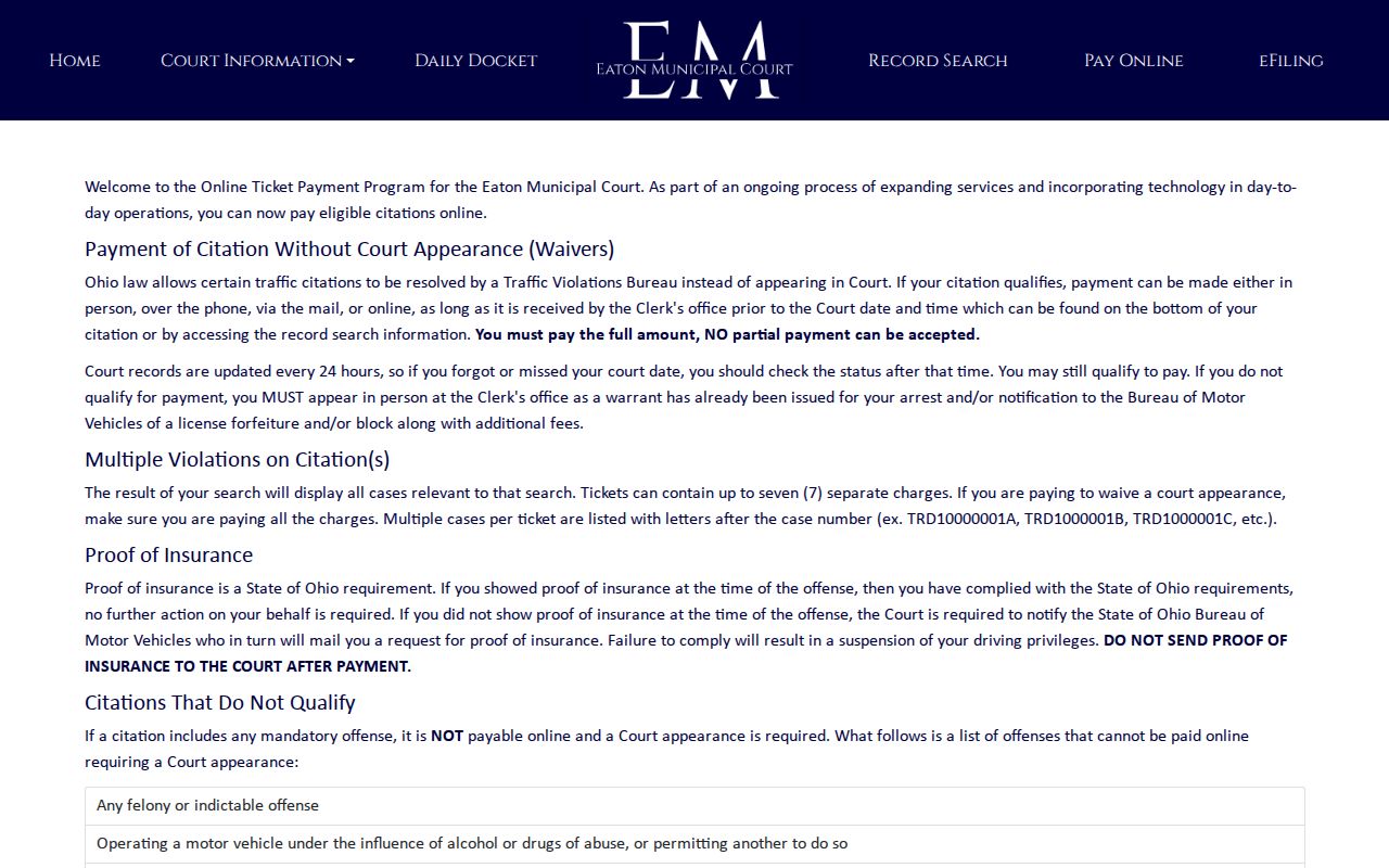 Preble County case search Eaton court payment portal