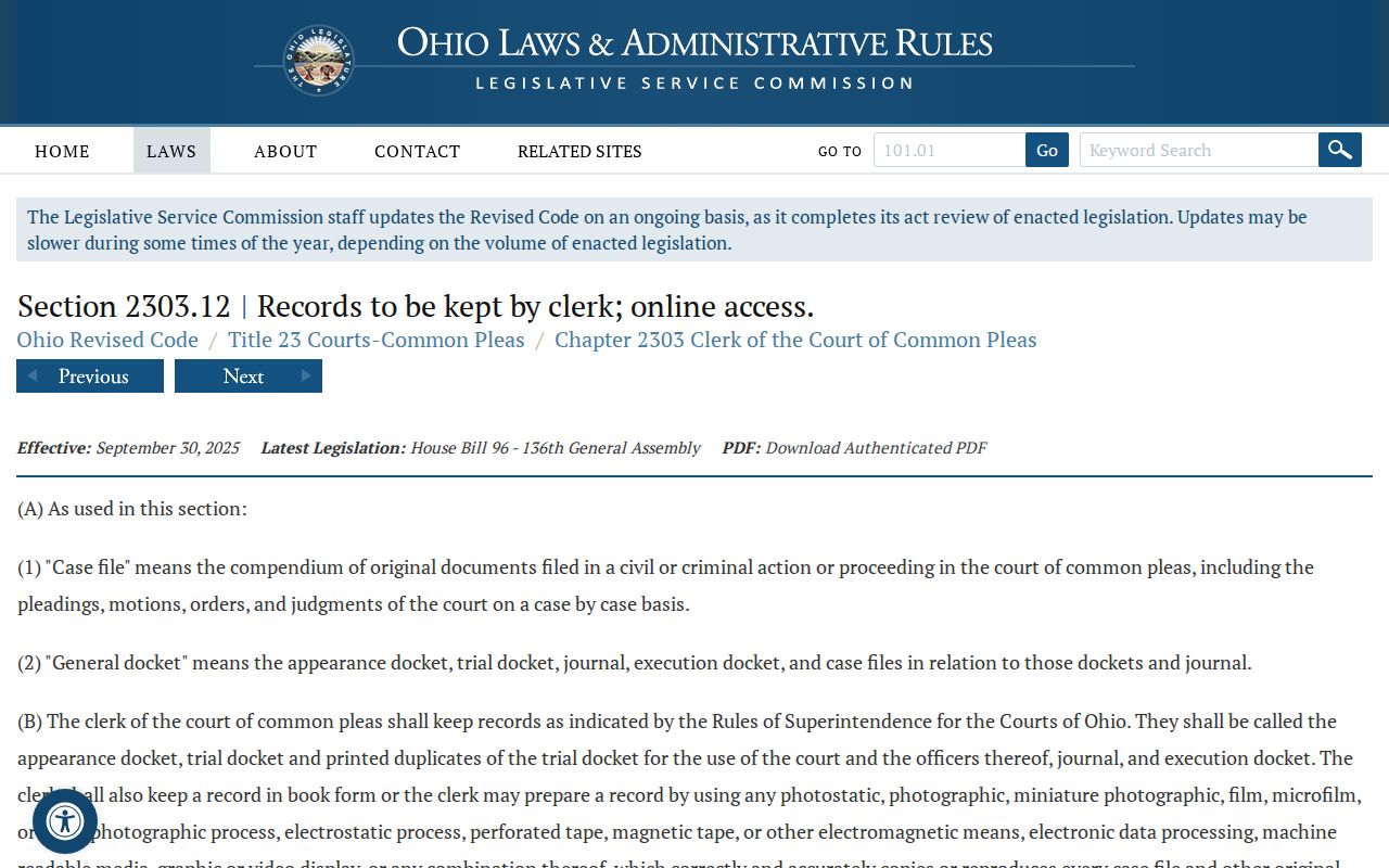 Preble County civil docket clerk case record access information