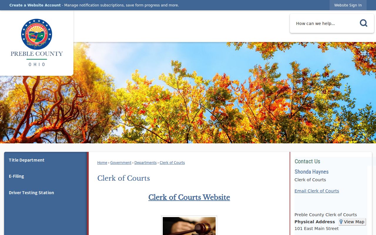Preble County court docket Clerk of Courts records page