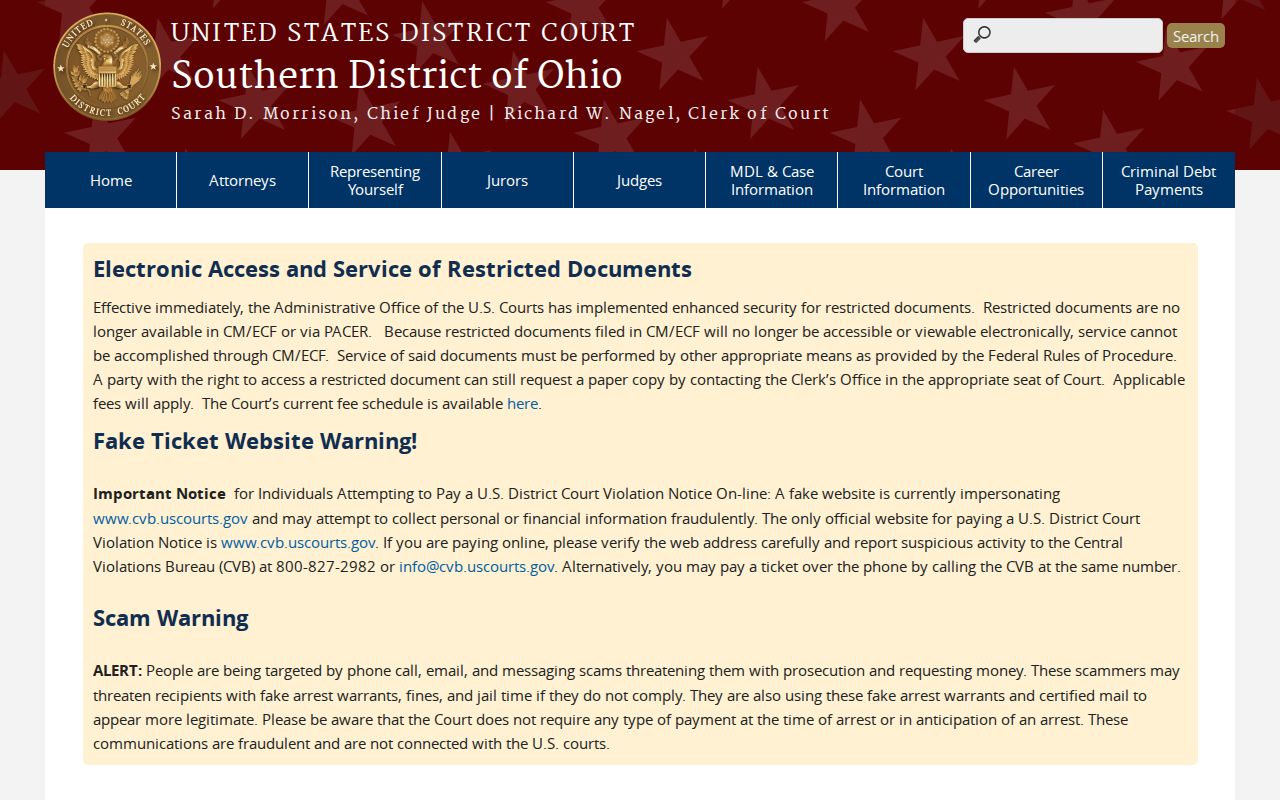 New Paris court docket Southern District of Ohio federal court site