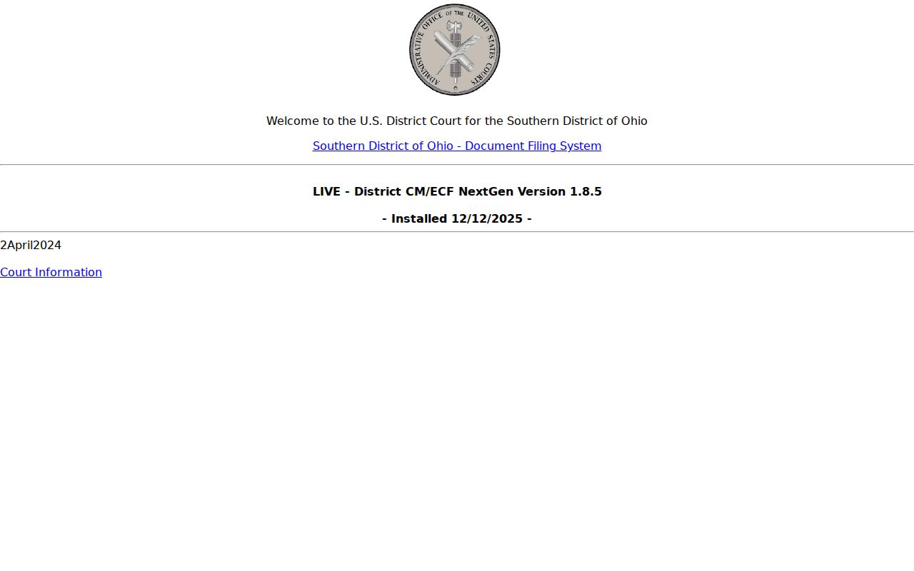 New Paris court docket Southern District of Ohio CM ECF filing service