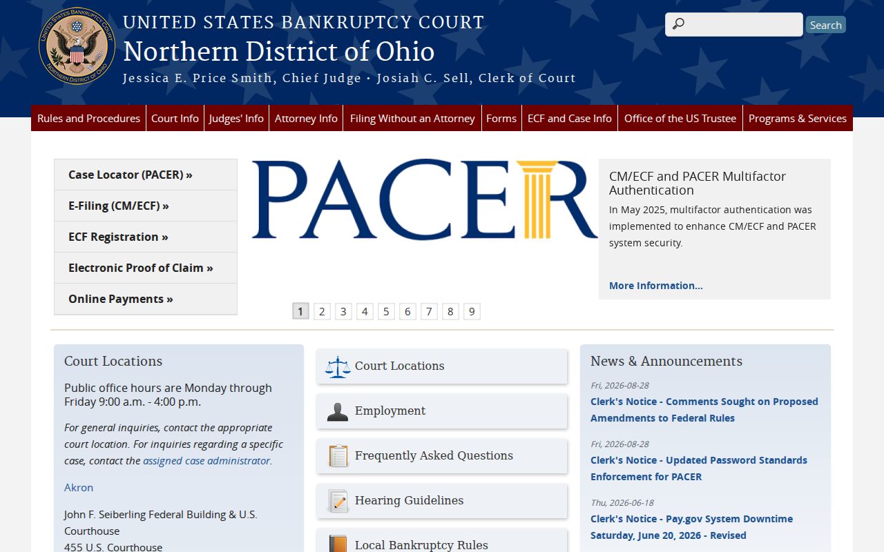 West Alexandria court docket Southern District of Ohio Bankruptcy Court official site