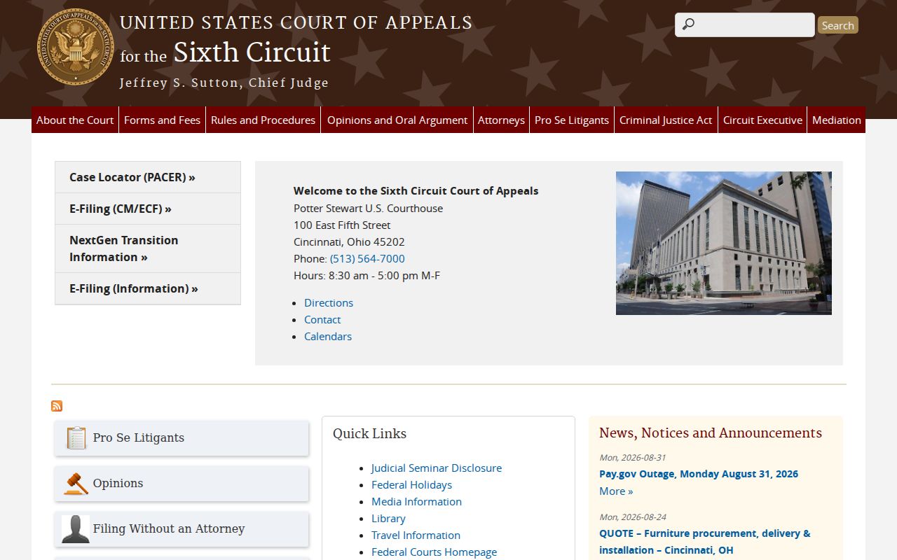 West Alexandria court docket United States Court of Appeals for the Sixth Circuit official site